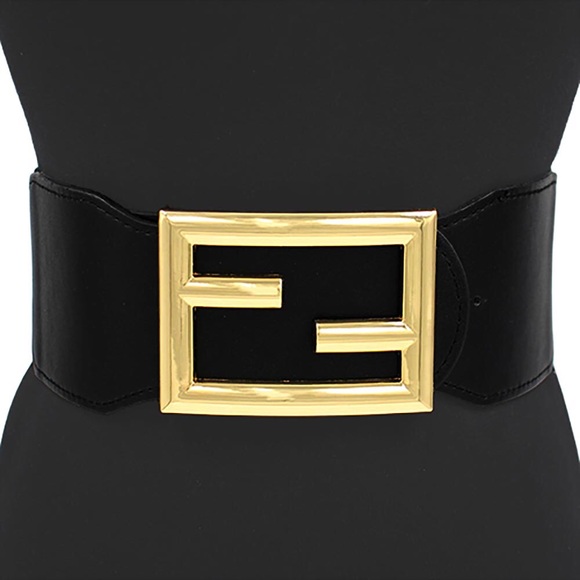 Oversized Metal Buckle Accented Elastic Statement Belt - Picture 3 of 5